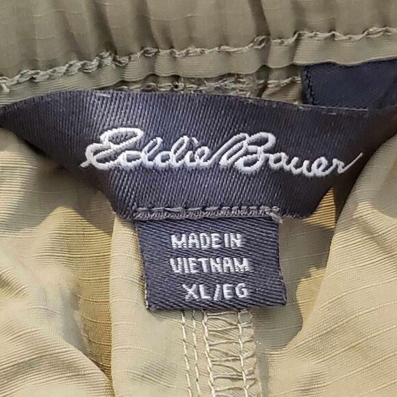 Eddie Bauer Cargo Shorts Mens Size XL Khaki Tan Stretch Nylon Belt Flat Front - Picture 7 of 10